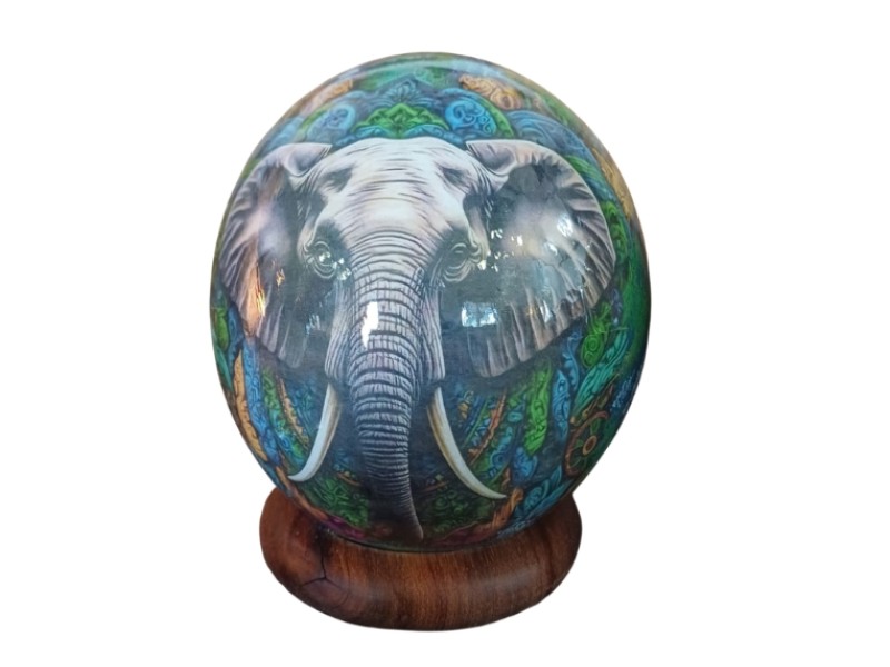 Colourful  Decoupage Ostrich Egg - Elephant